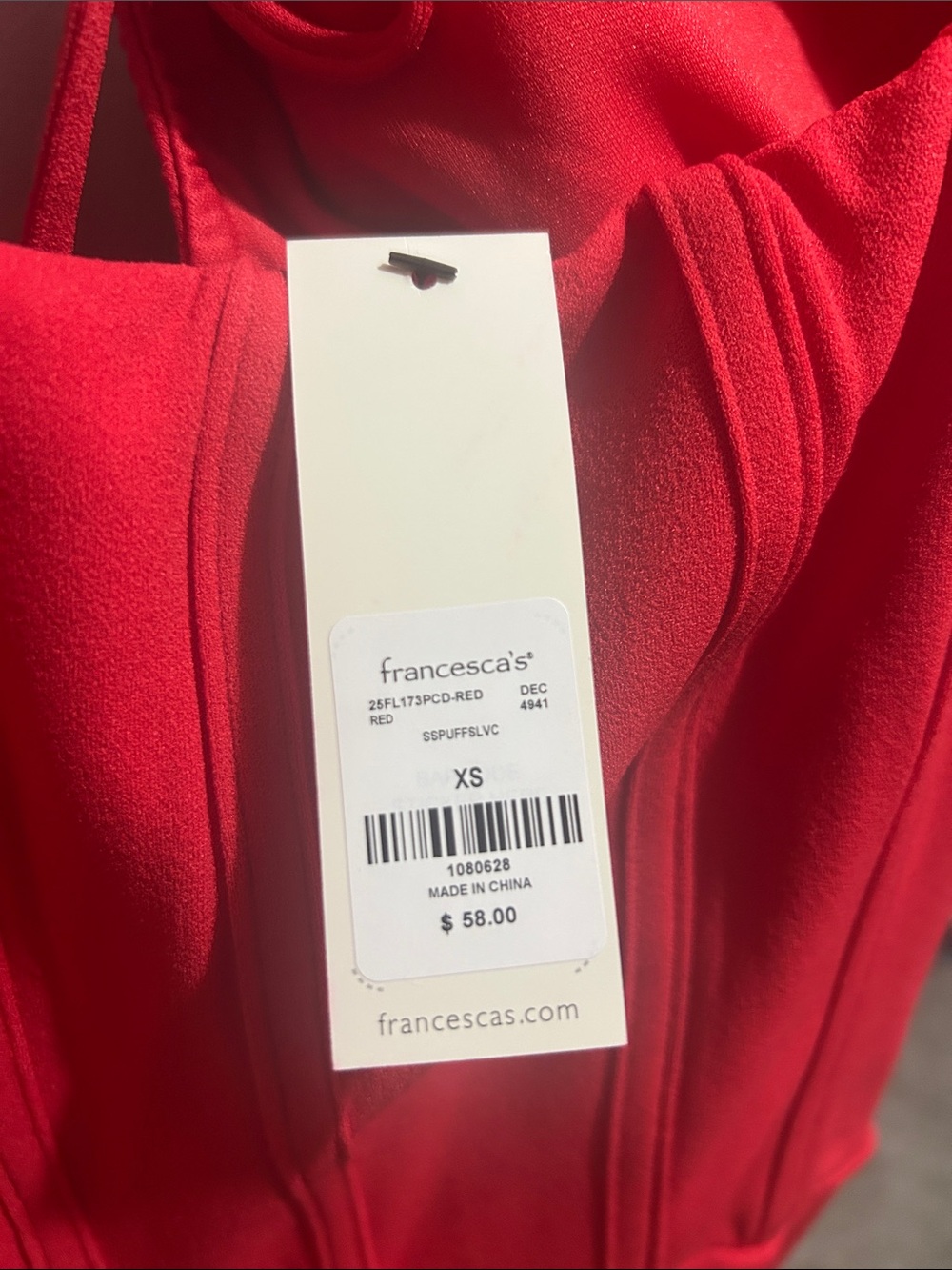 Francesca's Collections Red Puff Sleeve Midi Dress XS NWT - Picture 4 of 4